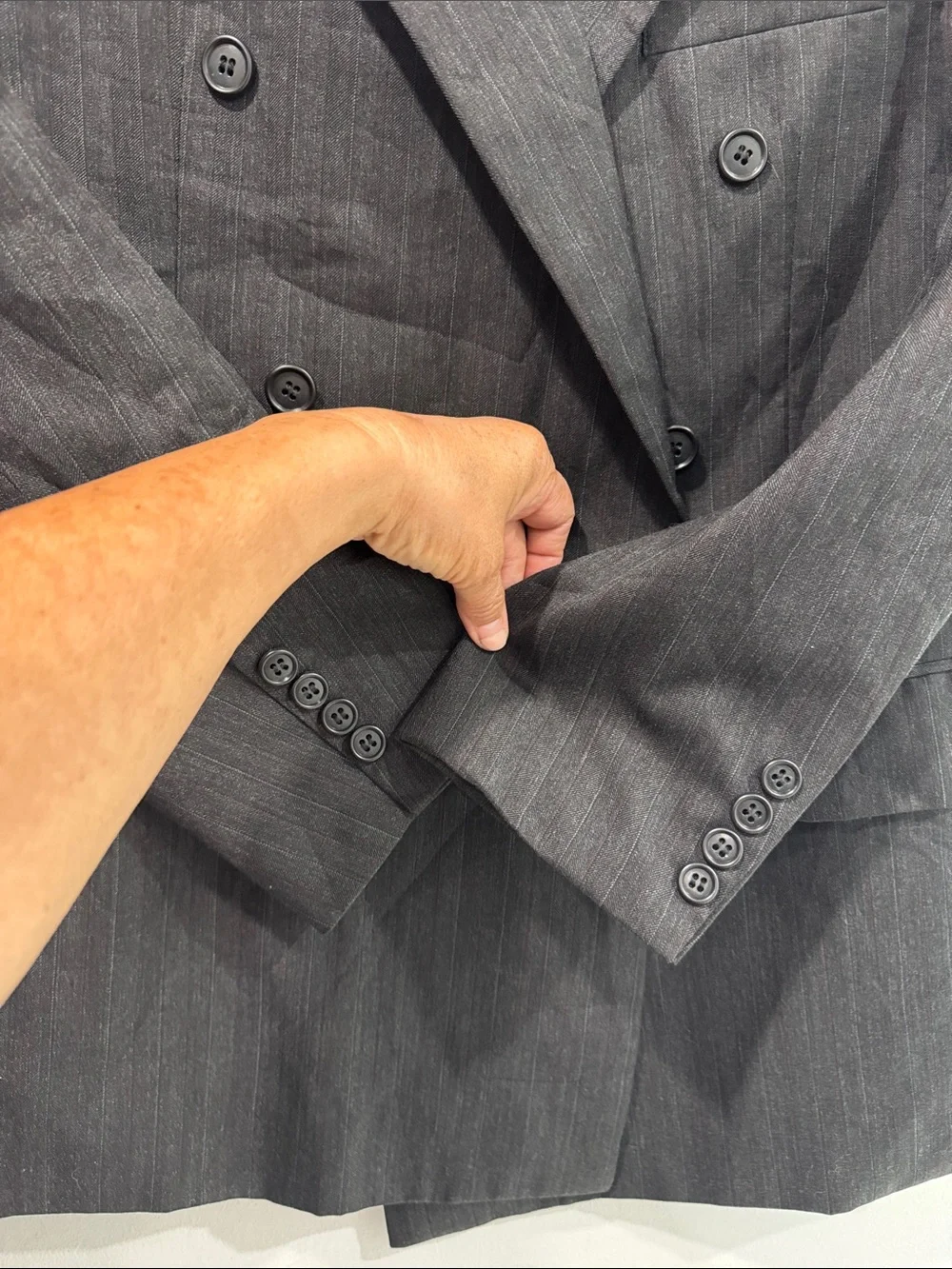 Cellini Collection Vintage Double-Breasted Gray Pinstripe Blazer